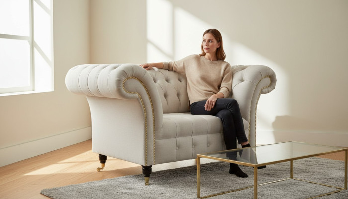 Chesterfield Design Sofa Fauteuil Bank Bekleding Luxe Textiel Banken 1 Zitter #112