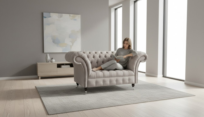Chesterfield Grote Textil Design Woonkamer Bank Sofa Bekleding 1 Zit Leer #146