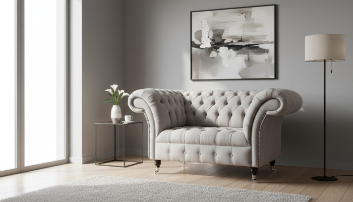 Chesterfield Grote Textil Design Woonkamer Bank Sofa Bekleding 1 Zit Leer #146
