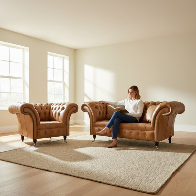 2+1 Bankstel Chesterfield Textiel Stof Sofa Banken Bekleding Set Garnituren