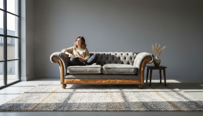 XXL bank 3-zitsbank Chesterfield gestoffeerde zitgroep leder textiel Nieuw Grijs  XXL bank 3-zits Chesterfield gestoffeerde zitgroep leer textiel Nieuw Grijs