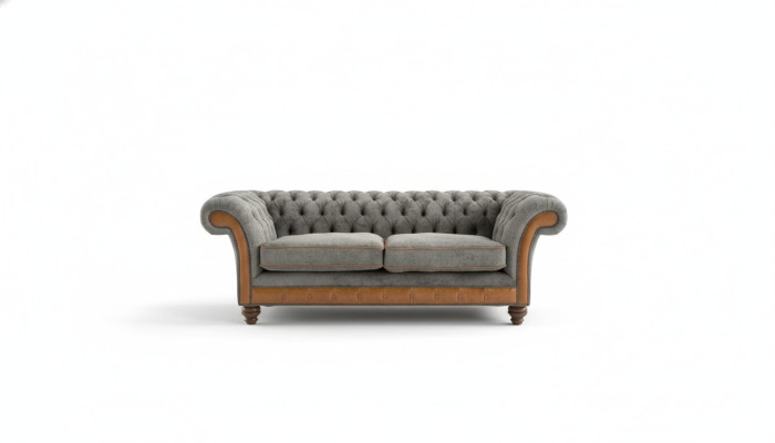 XXL bank 3-zitsbank Chesterfield gestoffeerde zitgroep leder textiel Nieuw Grijs  XXL bank 3-zits Chesterfield gestoffeerde zitgroep leer textiel Nieuw Grijs