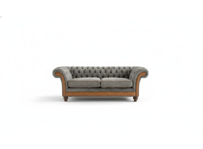 XXL bank 3-zitsbank Chesterfield gestoffeerde zitgroep leder textiel Nieuw Grijs  XXL bank 3-zits Chesterfield gestoffeerde zitgroep leer textiel Nieuw Grijs
