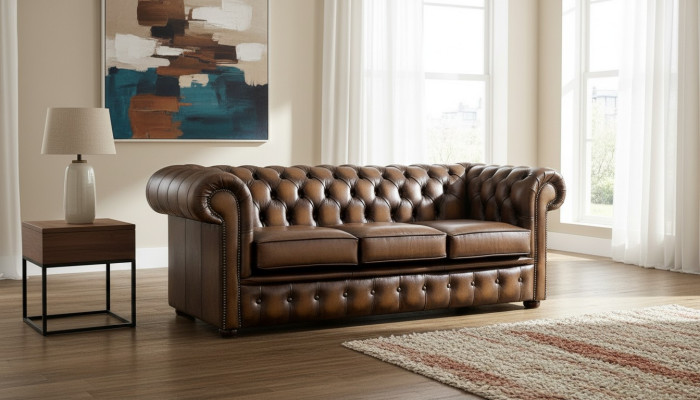 Chesterfield 3-zits gestoffeerde bank antieke stijl leer textiel stof sofa banken