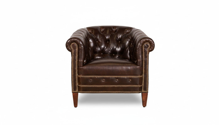Designer fauteuil 1-zits bruin leer stof luxe club lounge sofa Chesterfield