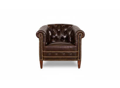 Designer fauteuil 1-zits bruin leer stof luxe club lounge sofa Chesterfield