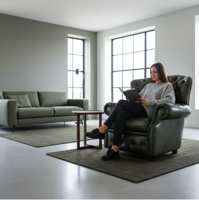 Chesterfield fluwelen oorfauteuil 1-zits designerleren tv-stofbekleding nieuw