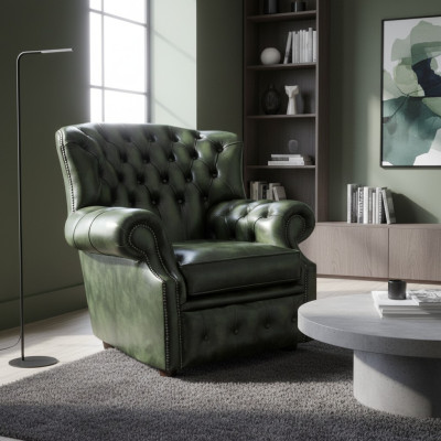 Chesterfield fluwelen oorfauteuil 1-zits designerleren tv-stofbekleding nieuw