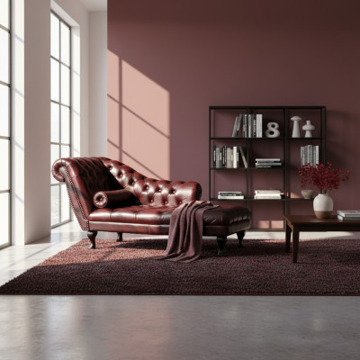 Chesterfield Rood Ligbed Designer Bank Leren Sofa Nieuw