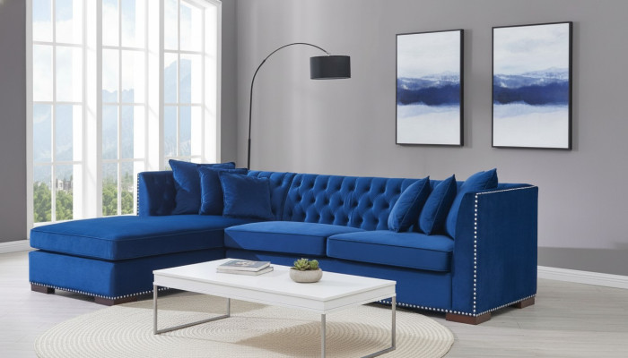 Chesterfield blauw designbank hoekbank bankstel textiel stof sofa's