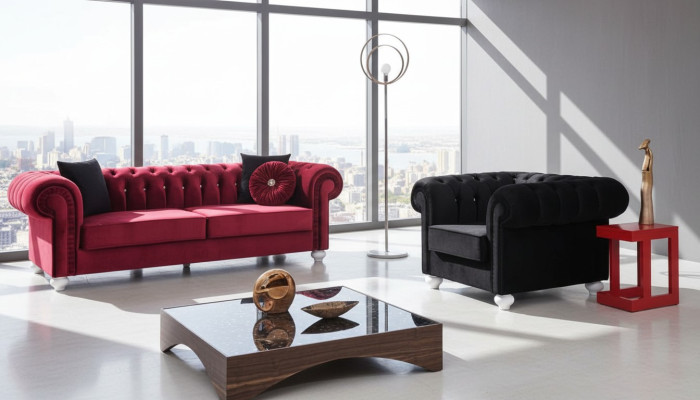 2-delige bankstel 3+1 zits bank leren bank Chesterfield textiel fluweel