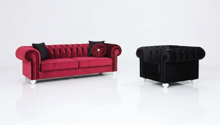 2-delige bankstel 3+1 zits bank leren bank Chesterfield textiel fluweel