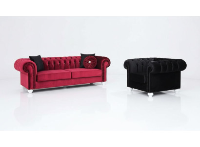 2-delige bankstel 3+1 zits bank leren bank Chesterfield textiel fluweel