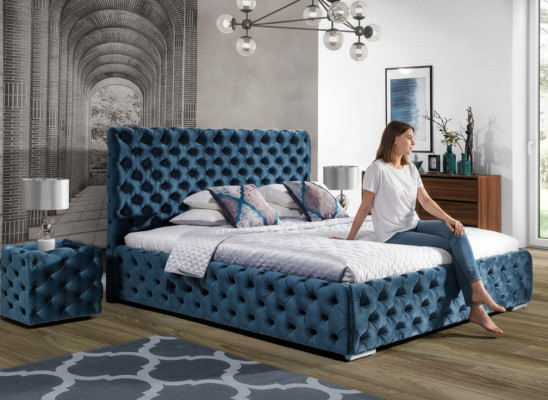 Chesterfield gestoffeerde fluwelen velvet tweepersoonsbed luxe design bedden dubbel