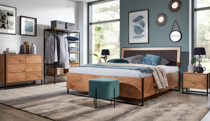 5-delige complete set Houten Slaapkamer Loft Stijl Ontwerp Bed Ladenkast Kast