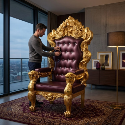 Troonstoel Koninklijke gestoffeerde Chesterfield fluwelen fauteuil 1-zitter in antieke stijl stoelen