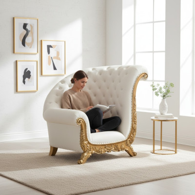 Troonstoel Koninklijke gestoffeerde stoelen Chesterfield fluweel 1-zits antieke stijl