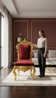 Stoel Troon Fauteuil Set Eetkamer Designer Hout Antiek Stijl Rococo Barok