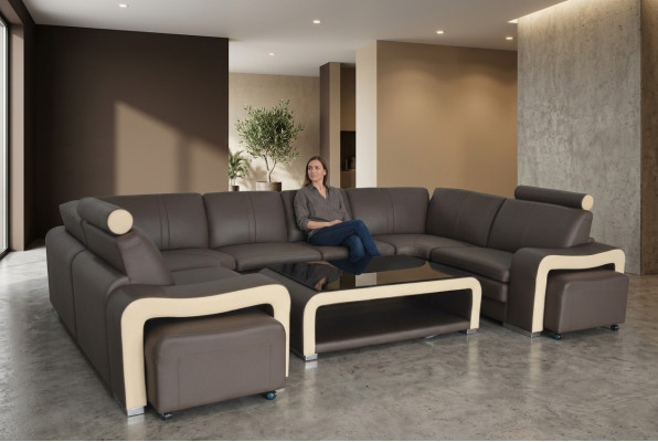 Leren hoekbank bankstel gestoffeerd zitlandschap modern.