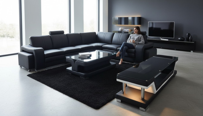Leder bankstel woonlandschap hoekbank designbank L-vorm A1109B Banken Bankstellen