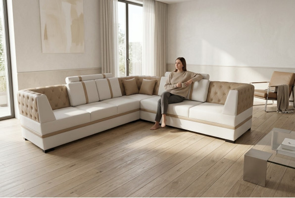 Leren bank bank woonlandschap hoekbank ontwerp moderne bankstel A1128