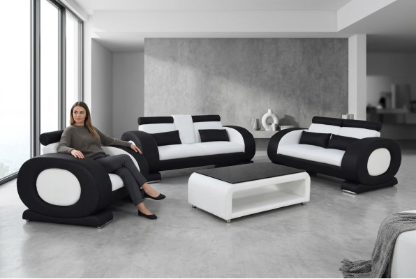 Bank Bank Leer Stoel 3+2+1 Compleet Set Garnituur Ontwerper Modern