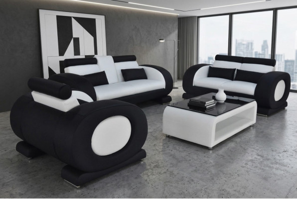 Bank Bank Leer Stoel 3+2+1 Compleet Set Garnituur Ontwerper Modern