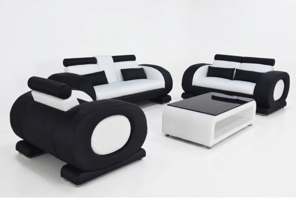 Bank Bank Leer Stoel 3+2+1 Compleet Set Garnituur Ontwerper Modern