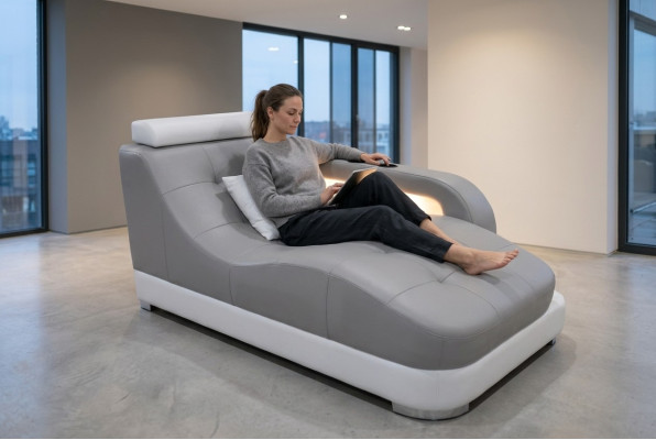 Ontwerper Leren Ligstoelen Modern Grijs Ligbed Ottomaanse Bank Echt Leer Ontspannen