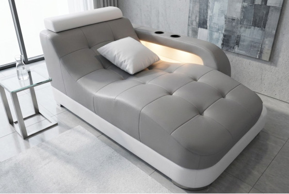 Ontwerper Leren Ligstoelen Modern Grijs Ligbed Ottomaanse Bank Echt Leer Ontspannen