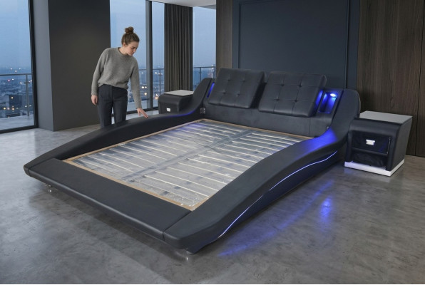 Luxe lederen design gestoffeerde bedden, dubbel modern bed, exclusief huwelijksbed, 180x200 cm.