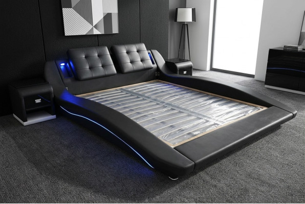 Luxe lederen design gestoffeerde bedden, dubbel modern bed, exclusief huwelijksbed, 180x200 cm.