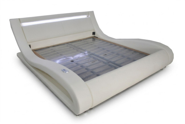 Luxe leren design gestoffeerde bedden dubbele moderne verlichte huwelijksbed.