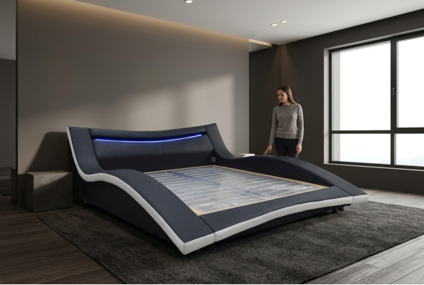 Luxe Design Leren Tweepersoons Hotelbed Gestoffeerd Huwelijk Modern Bedframe Nieuw