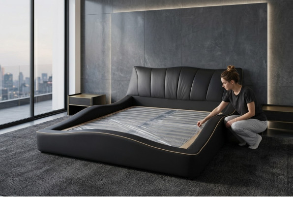 Luxe design leren bekleding hotelbedframe modern gestoffeerd bed