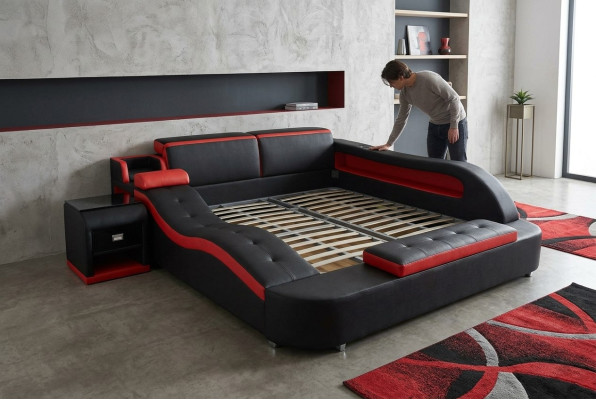 Dubbel luxe design leren bed gestoffeerde bedden moderne hotel multifunctioneel.