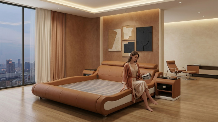 Ontwerp Luxe Bed Bekleding Huwelijk Hotel Moderne Bedden Leer 140/160/180/200 cm