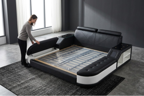 Ontwerp luxe bed van lederen bekleding, modern hotelbed voor huwelijk 140/160/180/200.