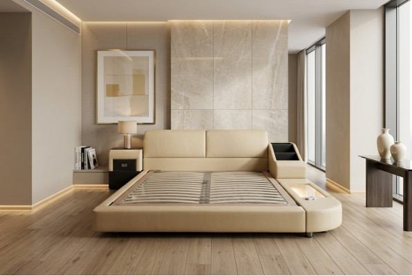 Exclusieve multifunctionele tweepersoonsbedden hotel huwelijk gestoffeerd lederen designbed luxe nieuw