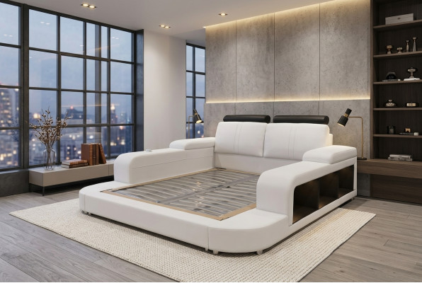 Luxe lederen designbedden modern tweepersoonsbed 140/160/180/200 bed.