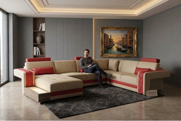Leren bank Bank Woonlandschap Hoekbank Ontwerp Modern Decoratieve Bank