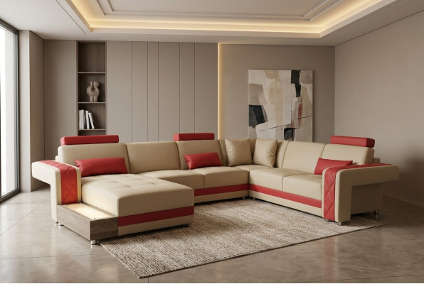 Leren bank Bank Woonlandschap Hoekbank Ontwerp Modern Decoratieve Bank
