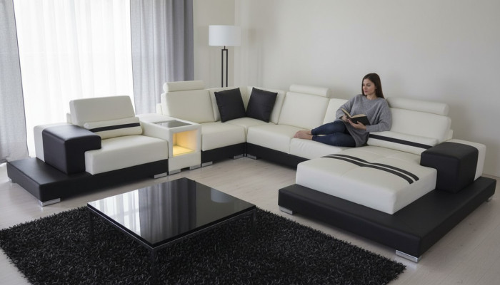 Leren bank Bank Woonlandschap Hoekbank Ontwerp Decoratieve Moderne Bank