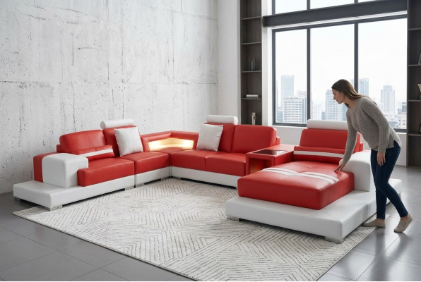 Leren bank Bank Woonlandschap Hoekbank Decoratief Ontwerp Modern Sofa
