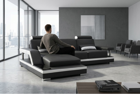 Ledersofa woonlandschap hoekbank ontwerp moderne bank L-vorm.