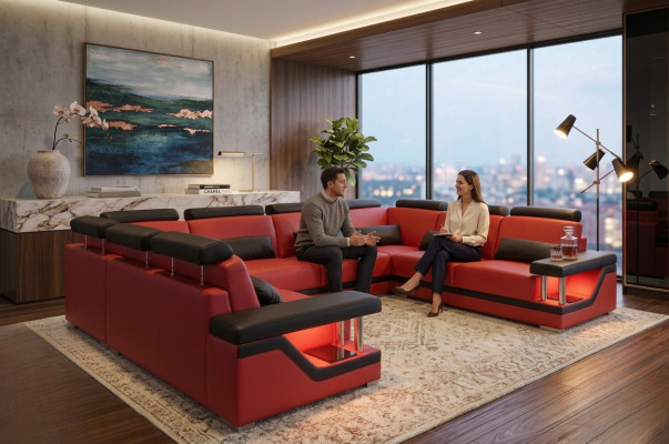 Leren bankstel Bank Woonlandschap Hoekbank Ontwerp Modern Bank U-Vorm Nieuw L6002