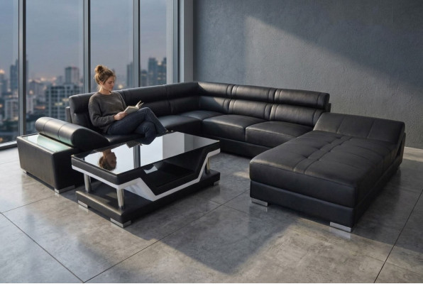 Leren bank bank woonlandschap hoekbank ontwerp modern bank U-vorm