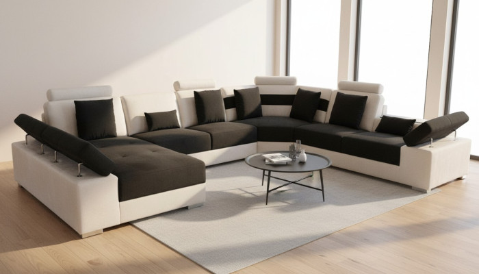 Leren bankstel Bankstel Woonlandschap Hoekbankstel Ontwerp Modern Bank U-vorm K5014 Nieuw