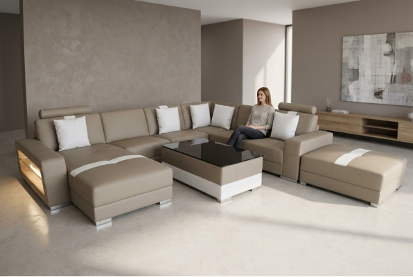Leren bank Decoratieve bank Woongebied Hoekbank Ontwerp Modern Sofa  Leren bank Decoratieve bank Woonruimte Hoekbank Ontwerp Moderne Bank