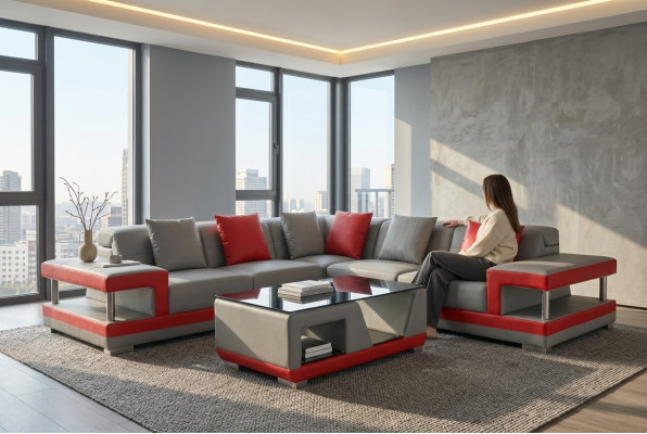 Leren bank bank woonlandschap hoek garnituur decoratie ontwerp modern bankstel L-vorm